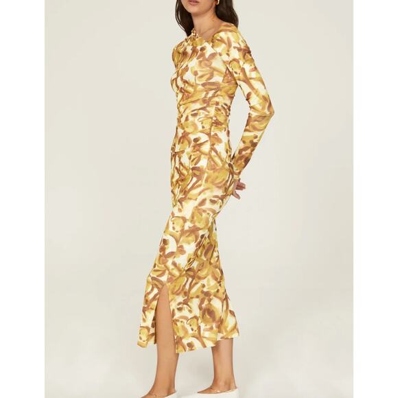 Nanushka Dress Womens X Small Yellow Jasno Floral Crepe Sheath Stretch - Picture 1 of 14
